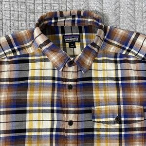 Patagonia Organic Cotton - Blue, Brown, Yellow Plaid Button Down